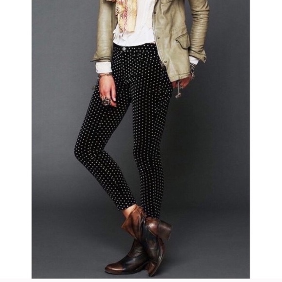 Free People Pants - Free People Velvet Polka Dot Skinny Crop Pants